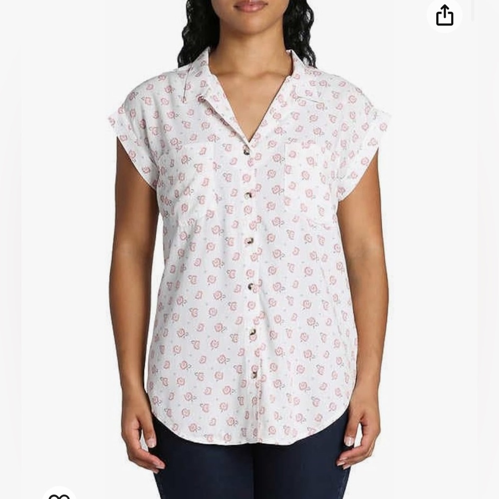 *Jach’s Girlfriend Cap Sleeve Button Up Shirt White Floral Costco Medium M